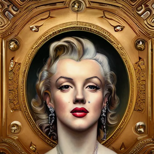 Prompt: Masterpiece head and shoulders portrait of marilyn monroe drawn by Donato Giancola and Tom Bagshaw, Edmund Leighton, Alphonse Mucha, background by James Jean and Gustav Klimt, 4k, porcelain skin, volumetric lighting, komorebi, french nouveau, trending on artstation, octane render, hyperrealistic