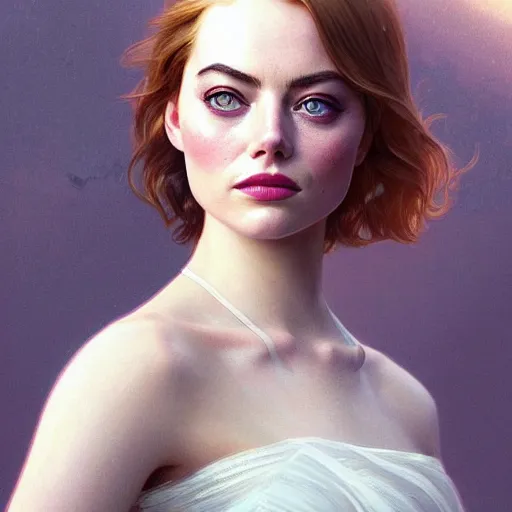 Image similar to beautiful natural mixture of Emma Stone, Emma Roberts, Margot Robbie, annasophia Robb and Rhyan Gosling, intricate, elegant, highly detailed, digital painting, artstation, concept art, smooth, sharp focus, illustration, art by artgerm and greg rutkowski and alphonse mucha and loish and WLOP