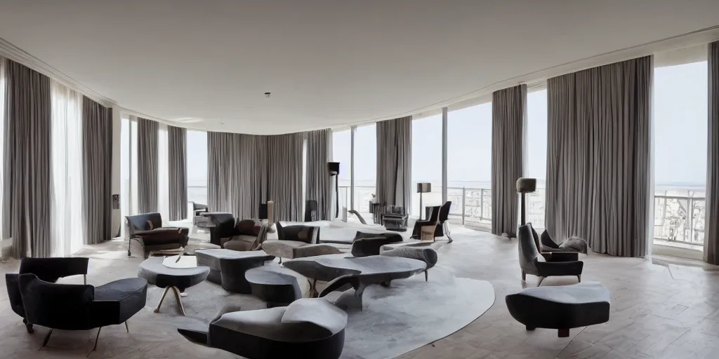 Image similar to A Penthouse apartment in Atlantis with furniture designed by Rei Kawakubo