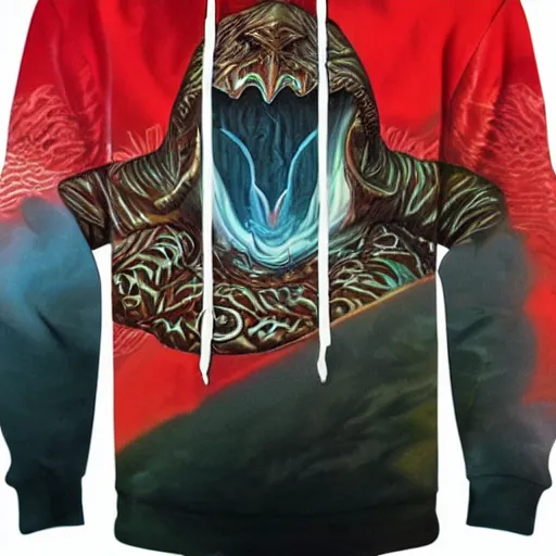 Image similar to Supreme hoodie in collaboration with gerald brom and several other artists