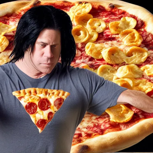 Prompt: glenn danzig surfing on a pizza roll, 4 k,