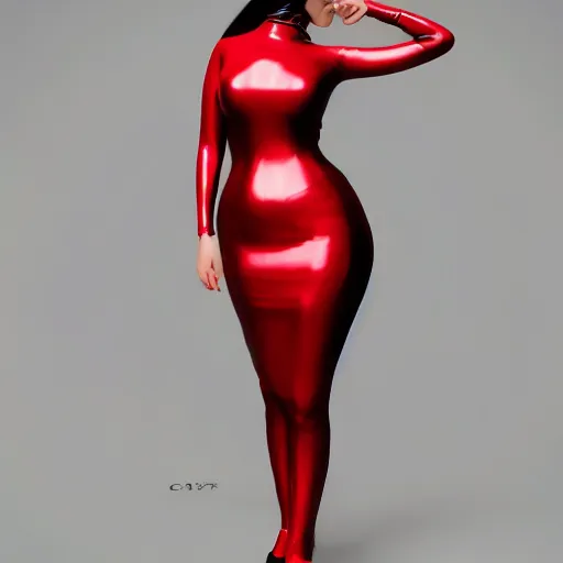 Prompt: a curvy pale goth goddess wearing an elegant modest tight shiny red-silver striped latex high-neck dress, cgsociety, photorealistic, sublime-cool-hot-hyperadvanced-dark ambience, 16k, smooth, sharp focus, trending on ArtStation, volumetric lighting, fully clothed, thin waist