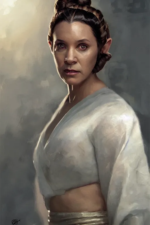 Image similar to candid portrait of will smith as princess leia by greg rutkowski