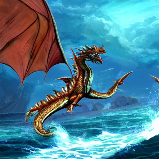 Prompt: sea faring dragon swimming in the ocean, video game concept art, detailed