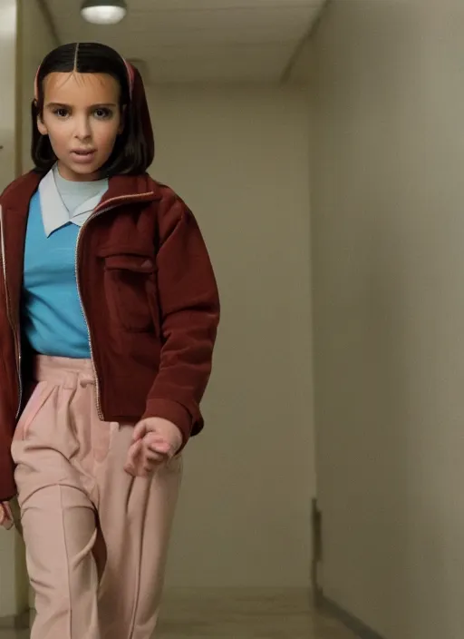 Image similar to film still of kim kardashian as Eleven in stranger things, 4