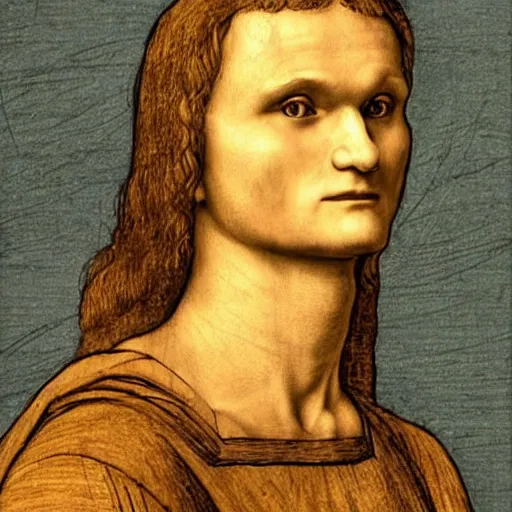 Prompt: vitalik buterin, drawing by leonardo da vinci