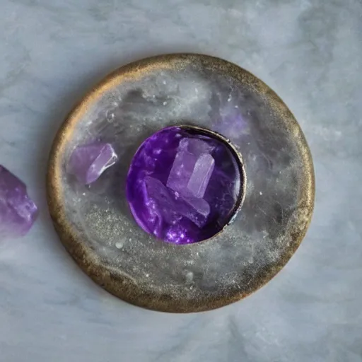 Prompt: the moon is broken and made out of amethyst.