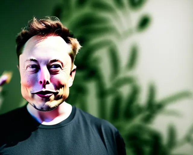 Image similar to 8 5 mm photography of elon musk!! dressed as an avocado!! dof and bokeh