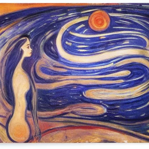 Prompt: Liminal space in outer space by Edvard Munch