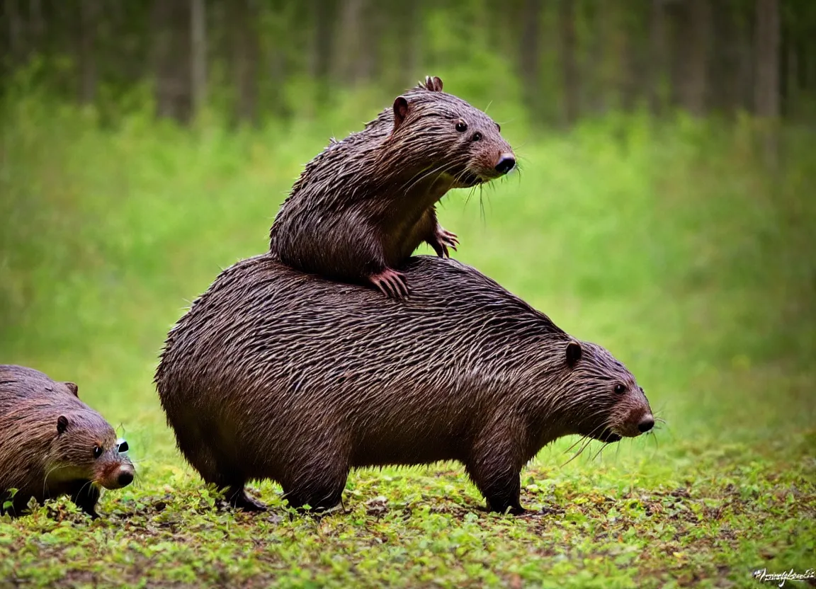 Prompt: hybrid of a beaver and a moose, photorealistic, photography, nature, forest