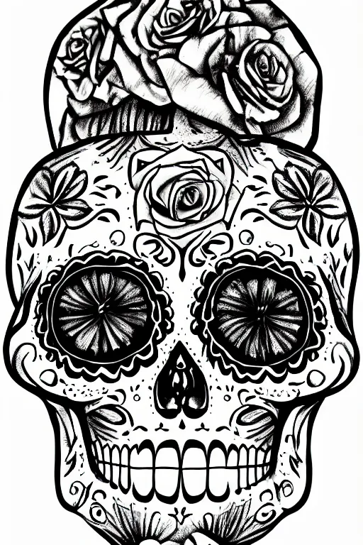 Image similar to illustration of a sugar skull day of the dead girl, art by wes benscoter