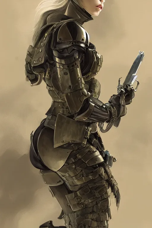 Image similar to a professional portrait of an attractive young woman, clothed in military-style battle armor, olive skin, long dark hair, beautiful bone structure, symmetrical facial features, intricate, elegant, digital painting, trending on Artstation, concept art, smooth, sharp focus, illustration, finely detailed, from Metal Gear by Ruan Jia and Mandy Jurgens and Artgerm and William-Adolphe Bouguerea, award winning