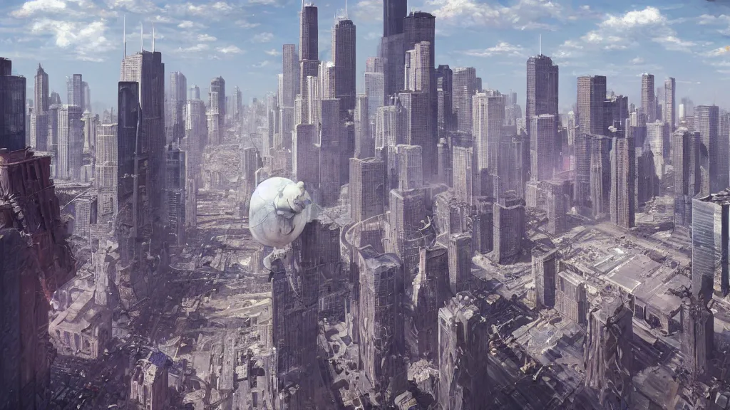 Prompt: there is a monster problem in Chicago, by Alan Bean, Bekzinski and Beeple, 8k, photorealistic