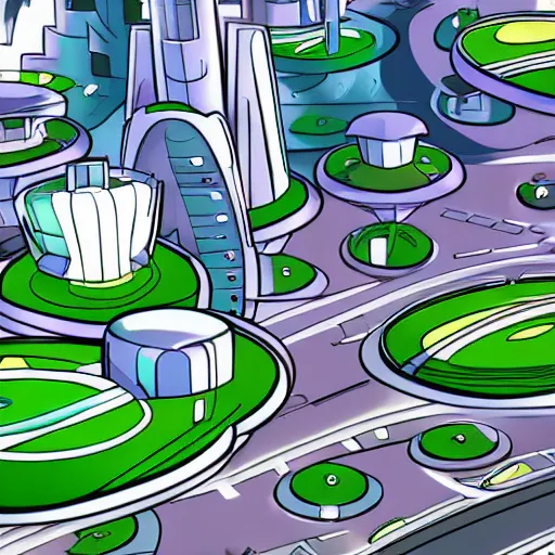 Prompt: the jetsons city in real life 4 k artstation