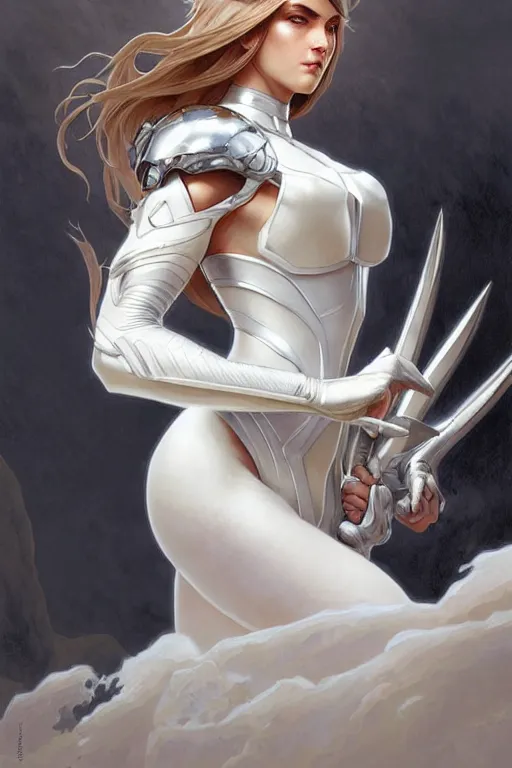 Prompt: portrait of strong caracal wearing white clothes. smooth silver armour, deep focus d & d fantasy, elegant porcelain highlights, by artgerm and greg rutkowski and alphonse mucha