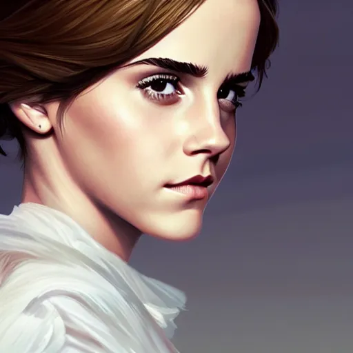 Image similar to emma watson, elegant, 2d, ultra highly detailed, digital painting, smooth, sharp focus, artstation, art by Ilya Kuvshinov