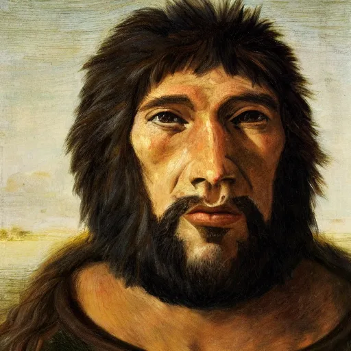 Image similar to A portrait showing a prehistoric version of man