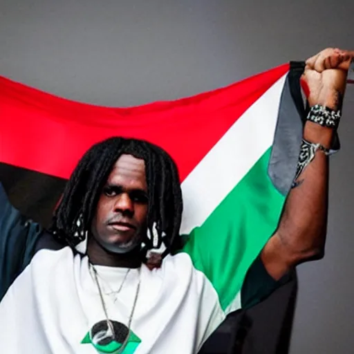 Image similar to chief keef holding a palestine flag 4 k quality super realistic