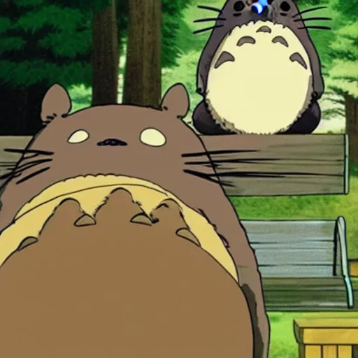 Prompt: totoro and larry david sleeping, ghibli film