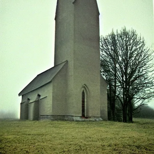 Prompt: Beautiful Liminal Grainy foggy disposable-camera Photograph of a church made from potatoes potatoes