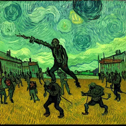 Prompt: the zombie apocalypse by vincent van gogh