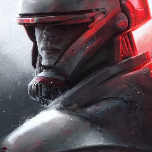 Image similar to portrait of a man by greg rutkowski, mixture between russian and japanese, black messy hair, star wars expanded universe, he is about 2 0 years old, wearing red tactical gear of the galactic triunvirate, highly detailed portrait, digital painting, artstation, concept art, smooth, sharp foccus ilustration, artstation hq