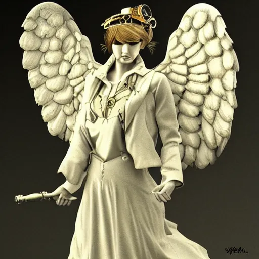 Image similar to a steampunk angel, photorealistic.