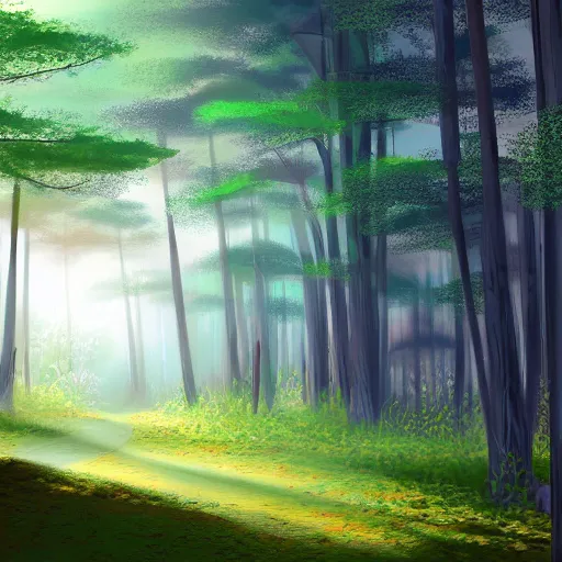 Prompt: a japanese forest, sunny, digital art