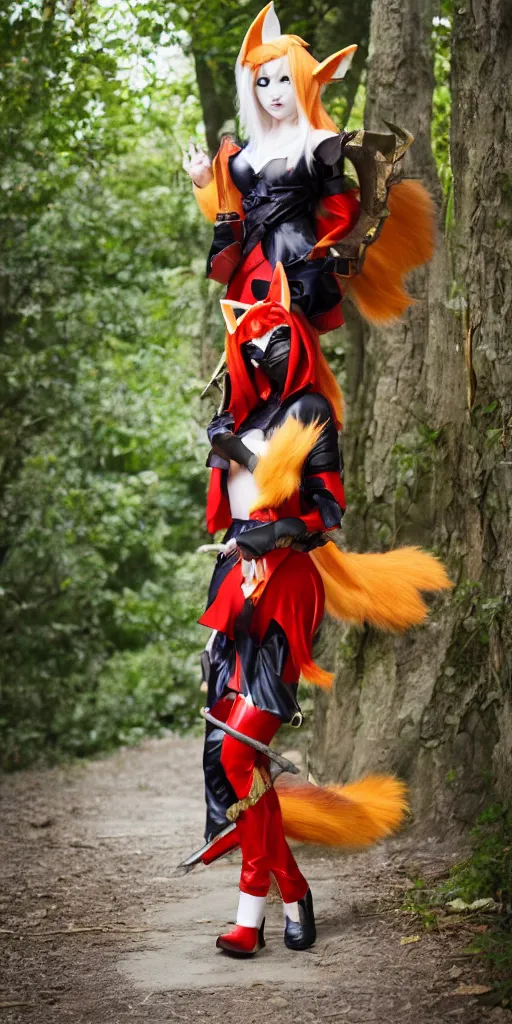 Image similar to kitsune cosplay, fullbody shoot