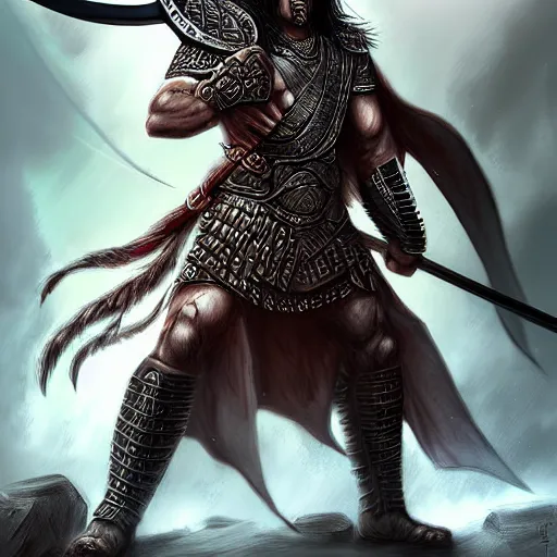 Image similar to epic chthonic ancient warrior by Boris Valejio, high detailed digital art