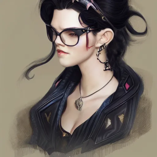 Image similar to a portrait a older anya taylor - joy as bayonetta, urban motifs, intricate, elegant, highly detailed, digital painting, trending on artstation, concept art, smooth sharp focus, illustration, art by artgerm and greg rutkowski