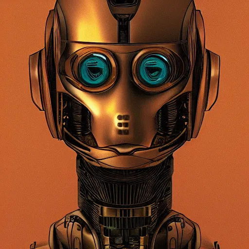 Image similar to A portrait of a robot by Moebius, trending on Artstation