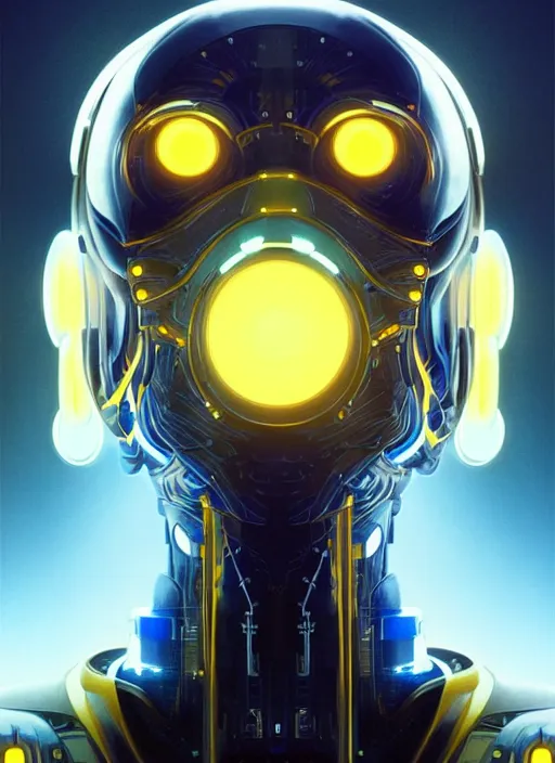 Prompt: symmetry!! portrait of a cyborg man, sci - fi, tech wear, blue and yellow glowing lights!! intricate, elegant, highly detailed, digital painting, artstation, concept art, smooth, sharp focus, illustration, art by artgerm and greg rutkowski and alphonse mucha