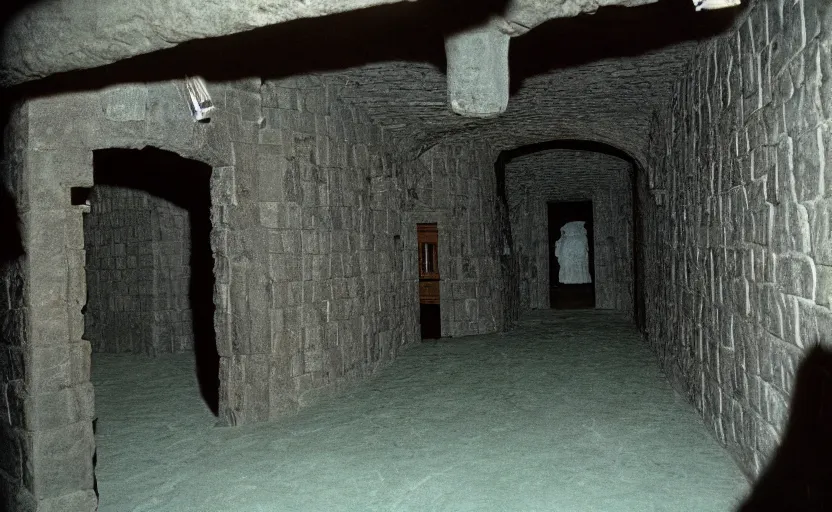 Prompt: inside a medieval dungeon prison in the shining by stanley kubrick, shot by 35mm film color photography