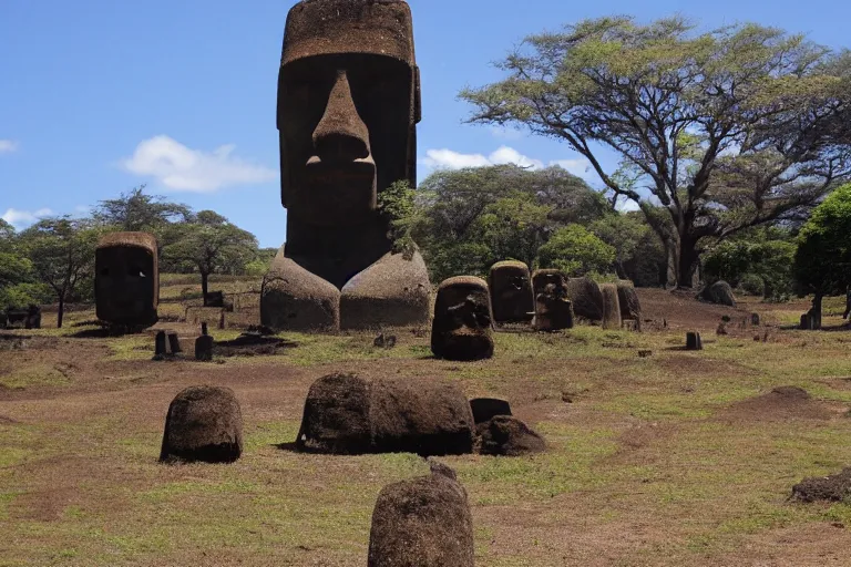 Realistic, photo, tiny moai statue inside a bowl with grass on a dinner  table : r/StableDiffusion