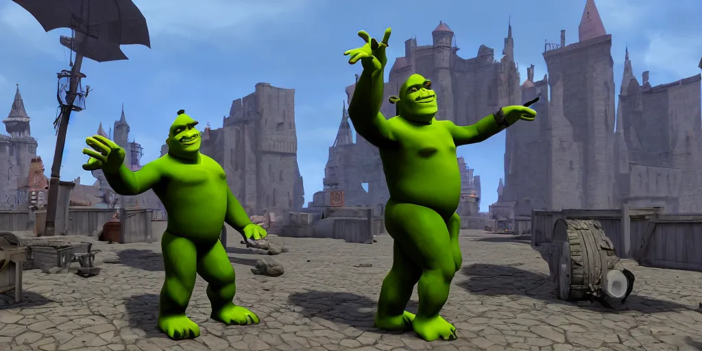 Prompt: shrek in team fortress 2 garry's mod, half life, sfm render, gmod, realistic 4 k octane beautifully detailed render, 4 k post - processing, highly detailed, intricate complexity, epic composition, magical atmosphere, cinematic lighting, masterpiece, ultra hd