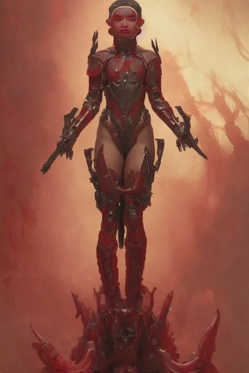 Image similar to Portrait of beautiful pale warhammer 40000 asian maiden in latex, dark fantasy, red light, artstation, painted by Wayne Barlowe and Greg Rutkowski and zdislav beksinski and Ruan Jia and Mandy Jurgens and Artgerm and william-adolphe bouguereau