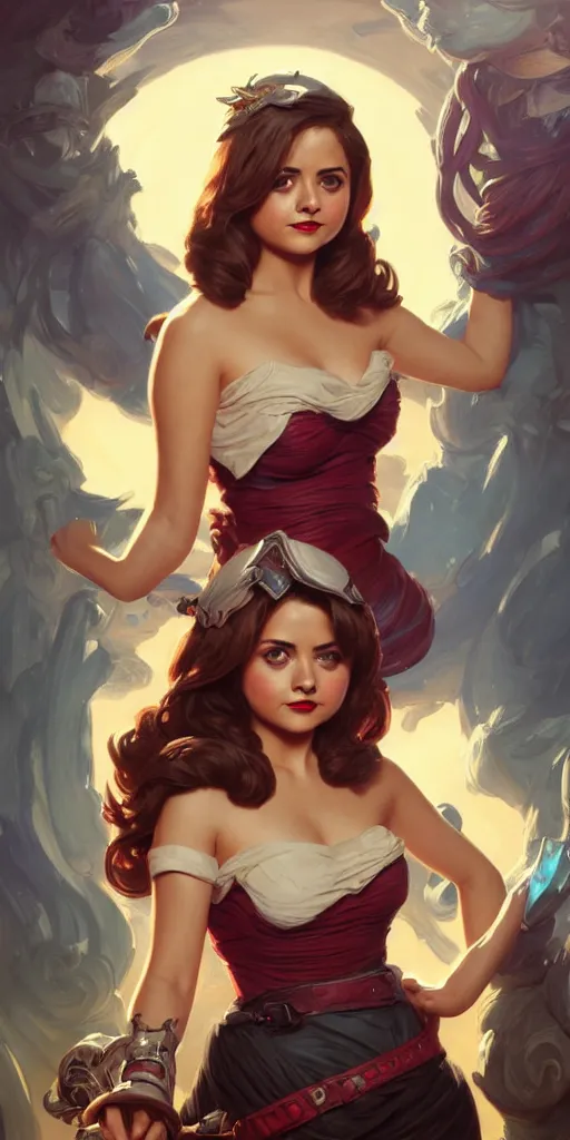 Image similar to Jenna Coleman, pinup, league of legends, intricate, highly detailed, digital painting, hyperrealistic, artstation, concept art, smooth, sharp focus, illustration, Unreal Engine 5, 8K, art by artgerm and greg rutkowski and alphonse mucha, by Jesper Ejsing