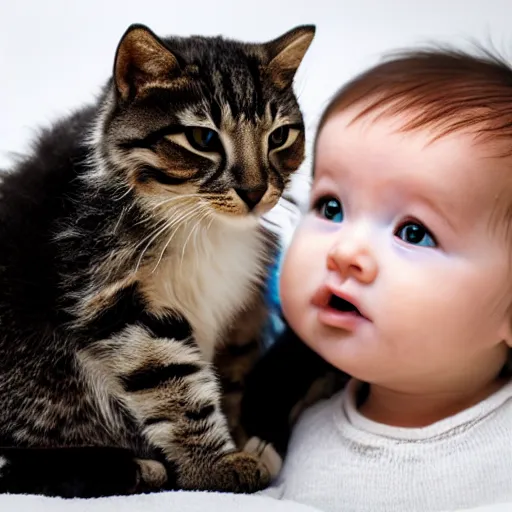 Image similar to a baby sitting on a giant cat