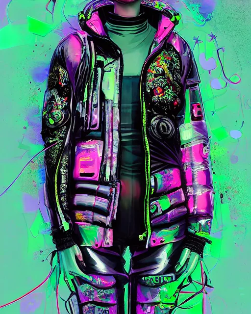 Image similar to detailed portrait Neon Operator Girl, cyberpunk futuristic neon, reflective puffer jacket, black leggings, decorated with traditional Japanese ornaments by Ismail inceoglu dragan bibin hans thoma !dream detailed portrait Neon Operator Girl, cyberpunk futuristic neon, reflective puffy coat, decorated with traditional Japanese ornaments by Ismail inceoglu dragan bibin hans thoma greg rutkowski Alexandros Pyromallis Nekro Rene Maritte Illustrated, Perfect face, fine details, realistic shaded, fine-face, pretty face