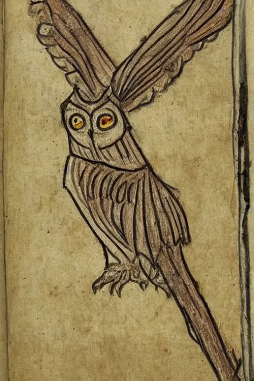 Image similar to Terrible Medieval Drawings of an Owl from an illuminated manuscript.