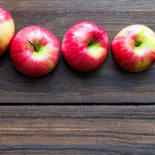 Prompt: nine apples on a wooden table