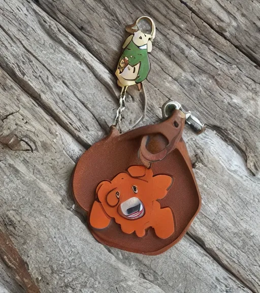 Image similar to keychain of a bear and a salmon