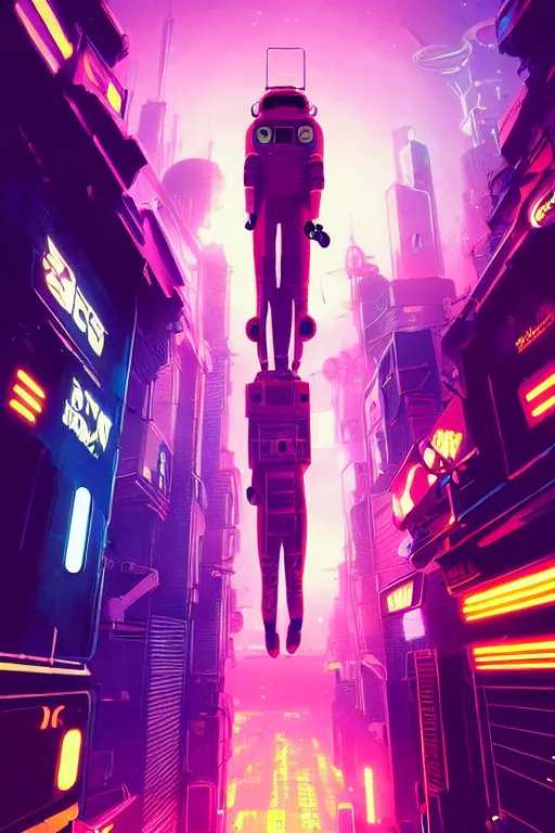 Image similar to A picture of an astronaut close to the camera in a upside down cyberpunk city by moebius, Neil Blevins and Jordan Grimmer, neon lights, surreal