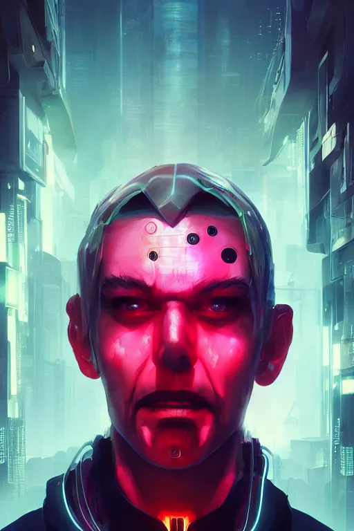 Image similar to cyberpunk horrific villain charismatic man, behance hd. by wlop, rhads, makoto shinkai, ilya kuvshinov, igor goryunov artgerm. ray tracing hdr radiating a glowing aura