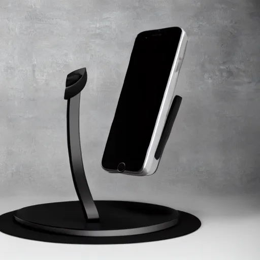 Image similar to wireless headphone stand, futuristic, techno, cyberpunk, product design, render, concept, fun, geometric