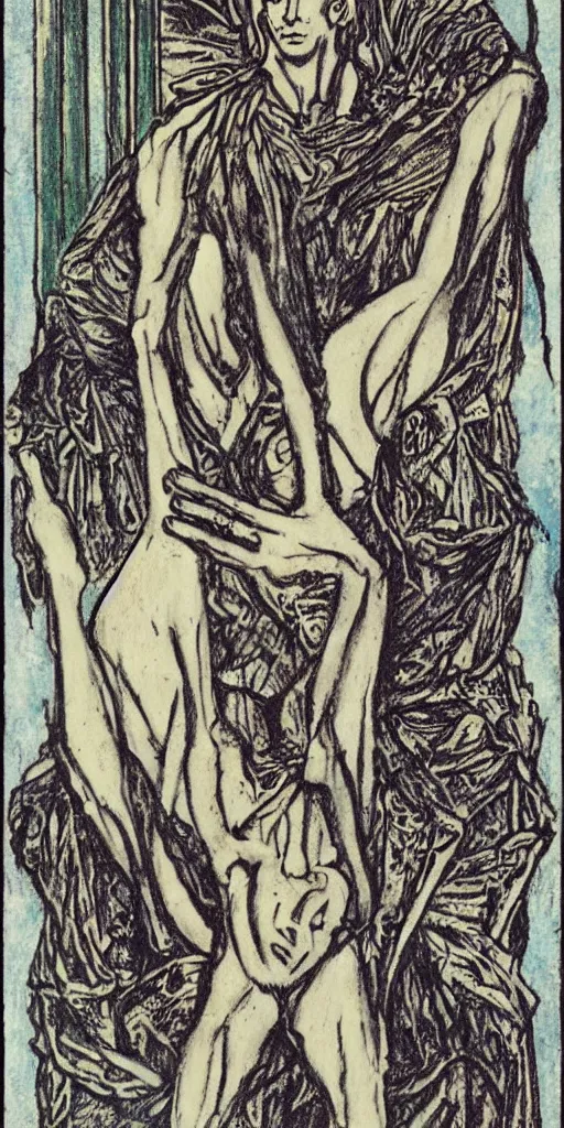 Prompt: the tower tarot card by austin osman spare
