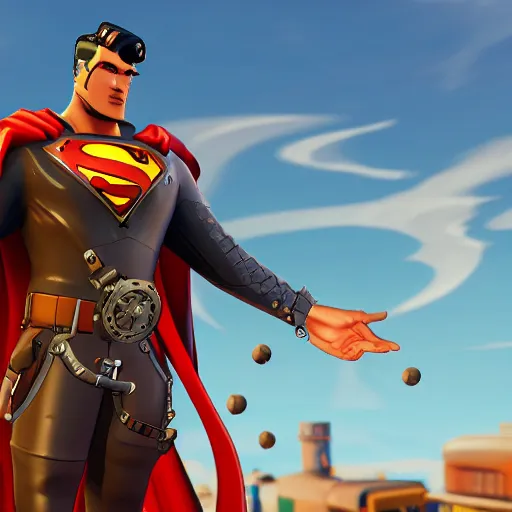 Prompt: steampunk superman in fortnite game