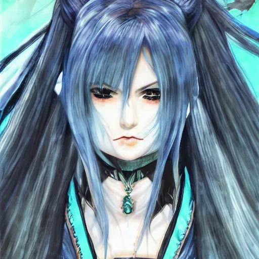 Image similar to portrait of vampire slayer Miku Hatsune Belmont, by Ayami Kojima. Award winning Castlevania art.