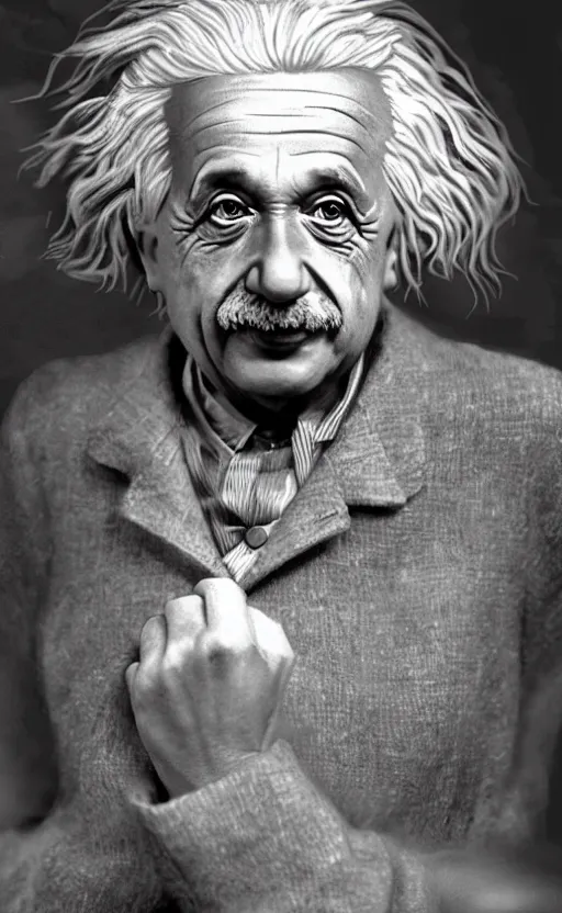 Prompt: Albert Einstein as Elder Scrolls Skyrim character, color, photorealistic, 3d render, game engine